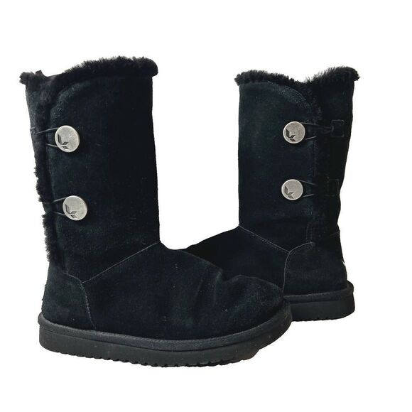 Koolaburra by UGG Womens Sz 7 Black Suede Tall Boots Faux Fur Trim Fabric Lining - Picture 1 of 10